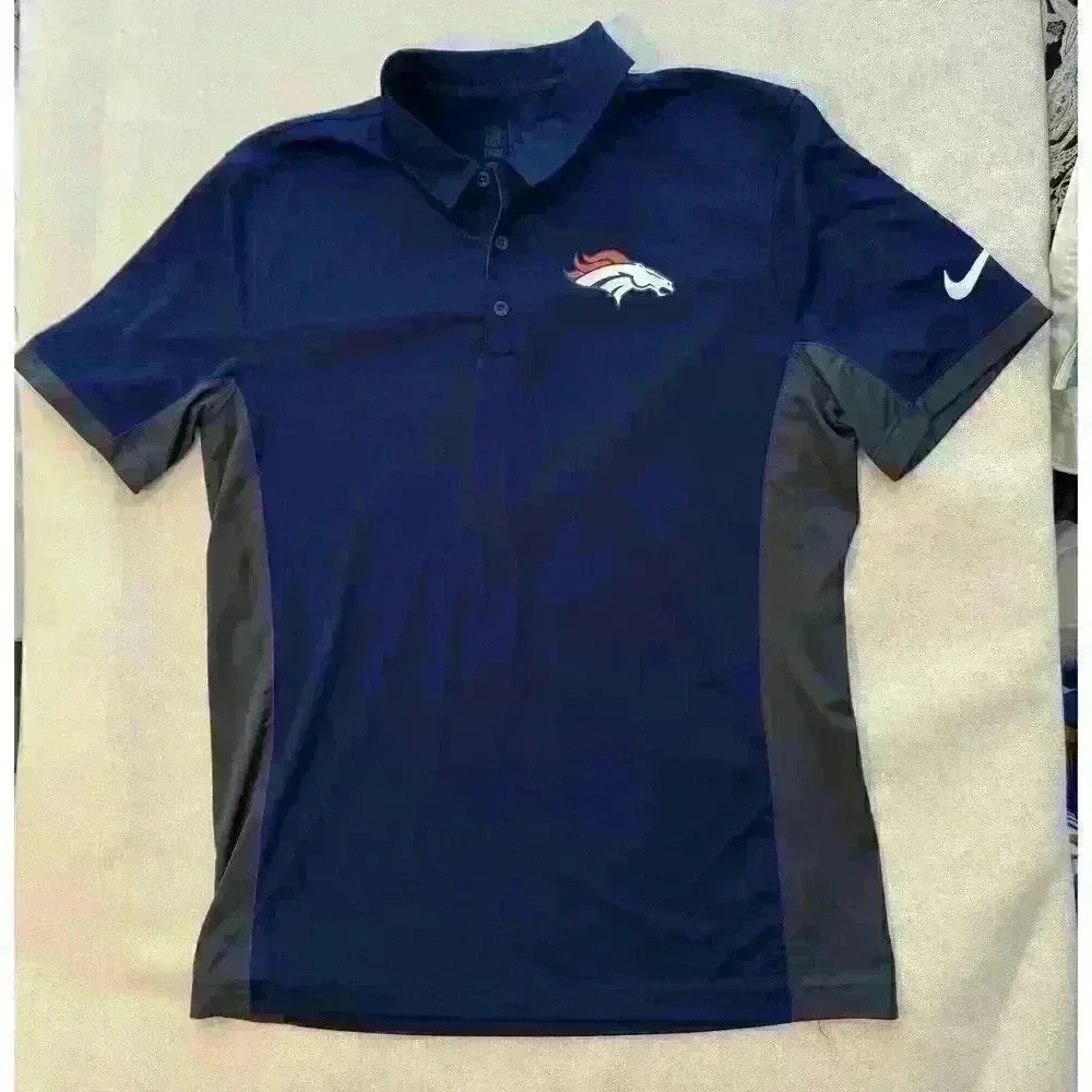 Nike NFL Broncos Men’s Polo size L Dry Fit Team Apparel Blue with Gray Denver